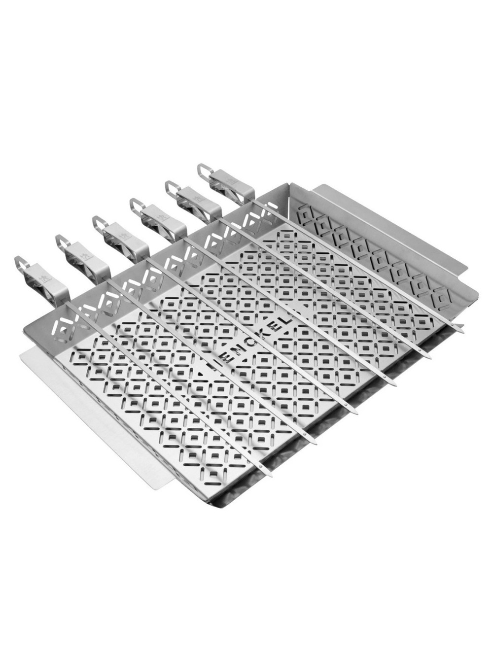 Henckels 8-piece BBQ  Grill Trays & Skewer Set Topper basket NEW Grilling meat